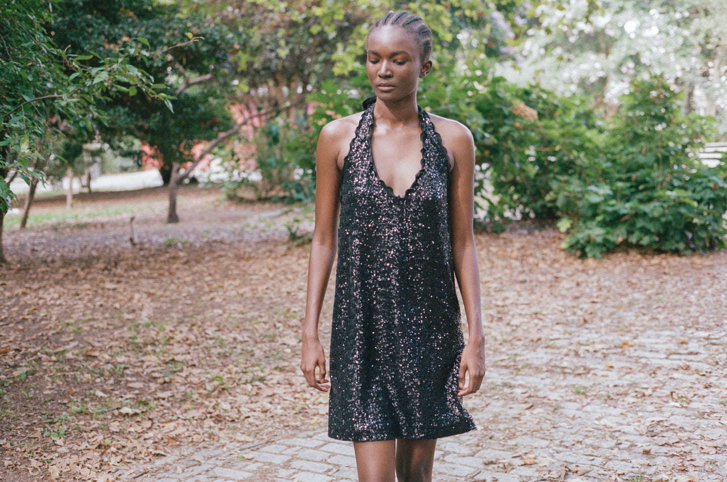 ALBERTA FERRETTI | SEQUINS HALTER DRESS