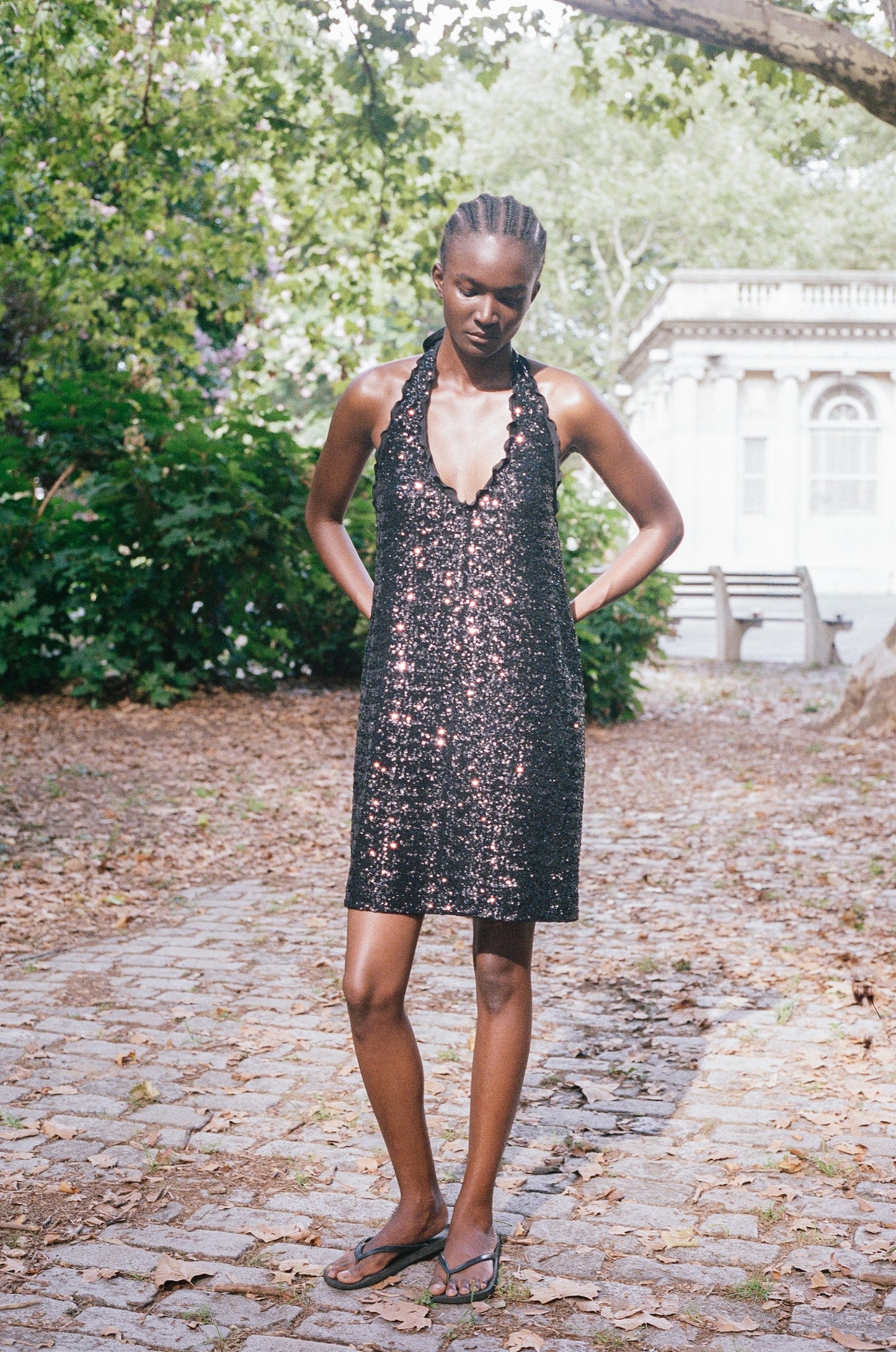 ALBERTA FERRETTI | SEQUINS HALTER DRESS