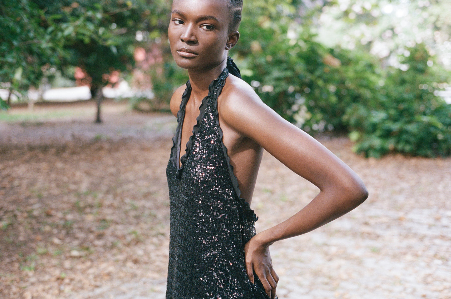 ALBERTA FERRETTI | SEQUINS HALTER DRESS