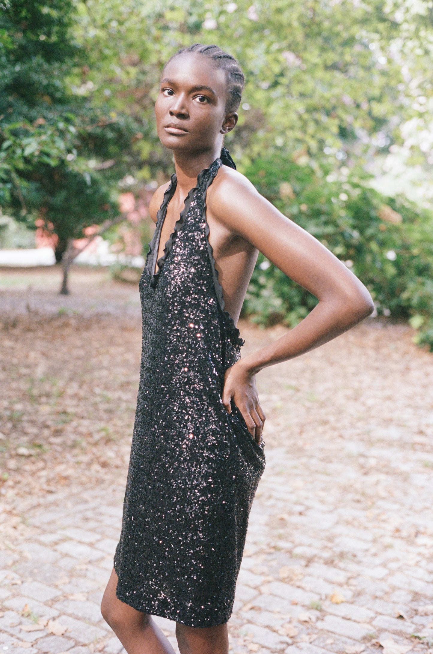 ALBERTA FERRETTI | SEQUINS HALTER DRESS