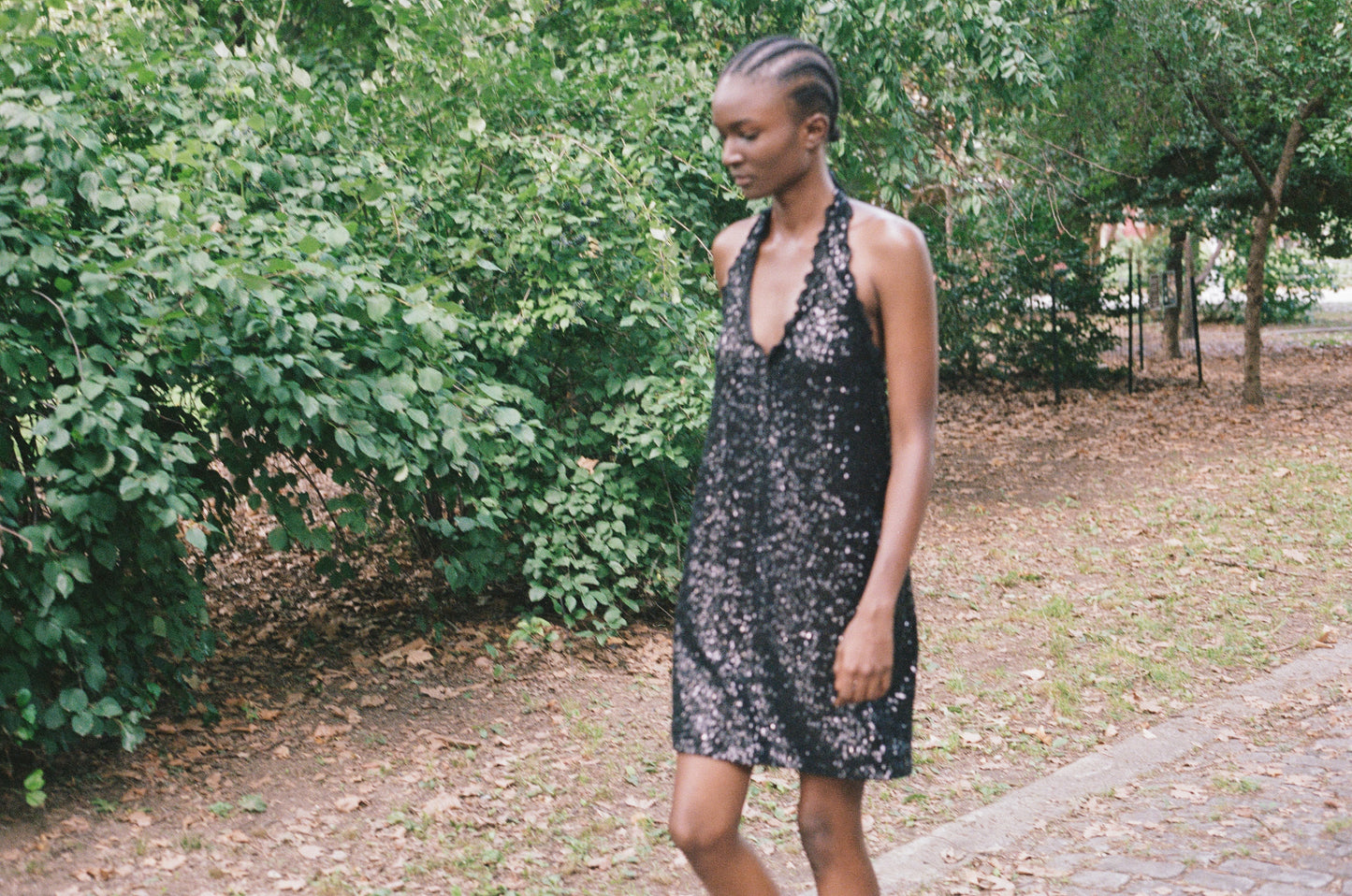 ALBERTA FERRETTI | SEQUINS HALTER DRESS