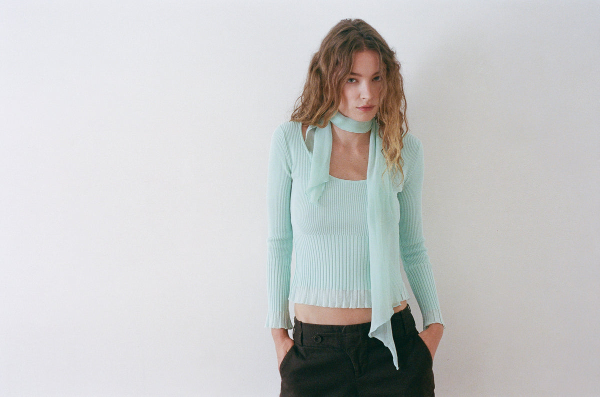 ROCHAS PARIS | MINT GREEN KNIT WITH SILK SCARF