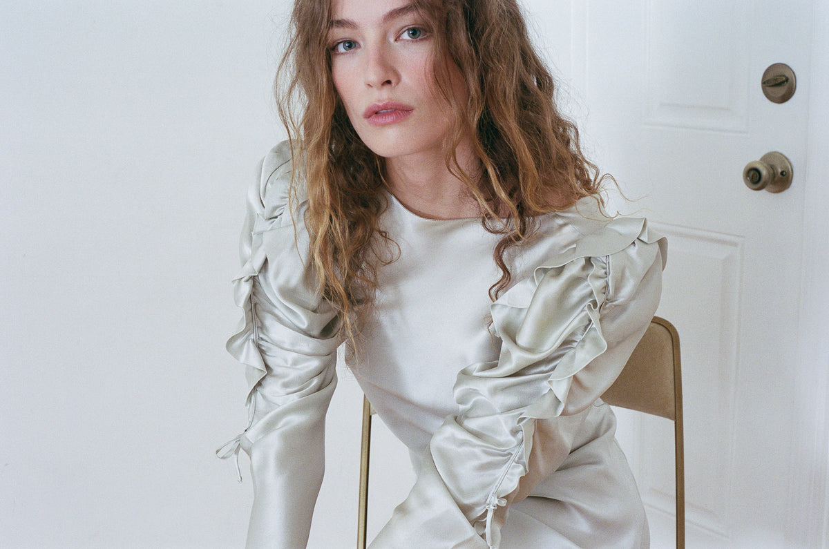 CACHE | SILK PUFF SLEEVE DRESS