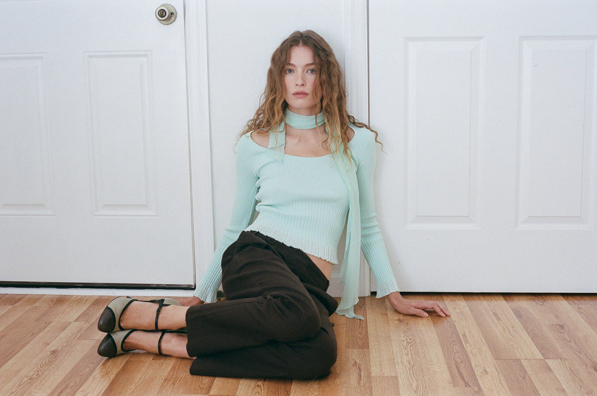 ROCHAS PARIS | MINT GREEN KNIT WITH SILK SCARF