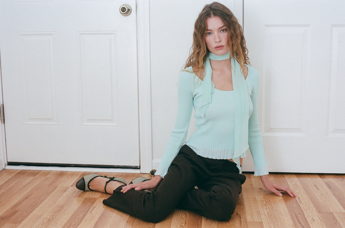 ROCHAS PARIS | MINT GREEN KNIT WITH SILK SCARF