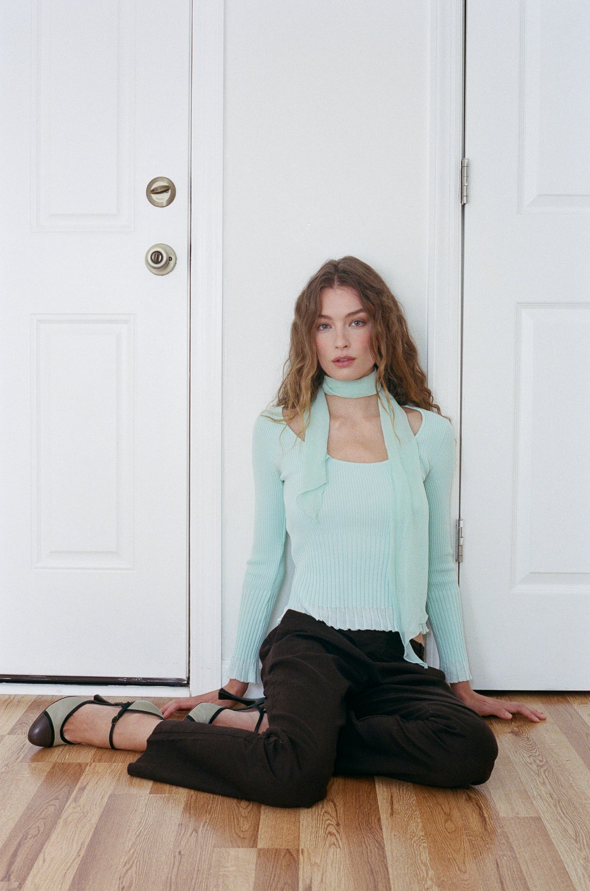 ROCHAS PARIS | MINT GREEN KNIT WITH SILK SCARF
