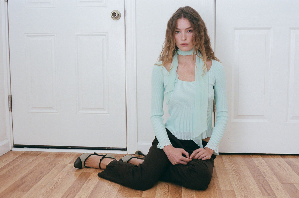 ROCHAS PARIS | MINT GREEN KNIT WITH SILK SCARF