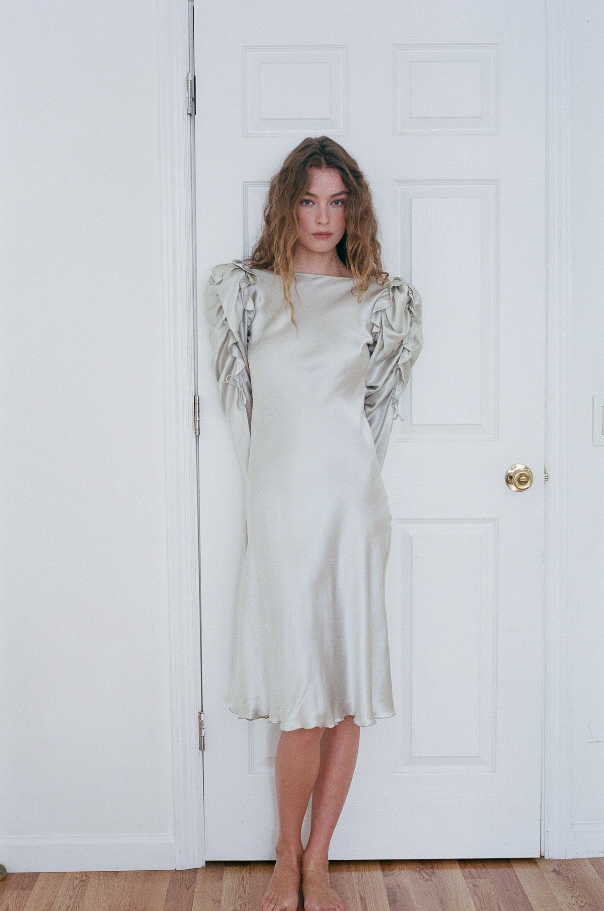 CACHE | SILK PUFF SLEEVE DRESS