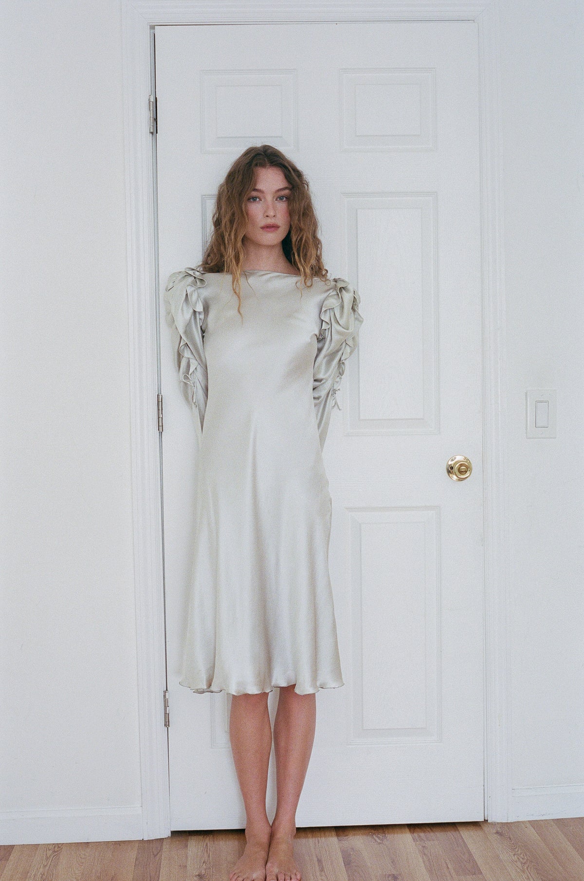 CACHE | SILK PUFF SLEEVE DRESS