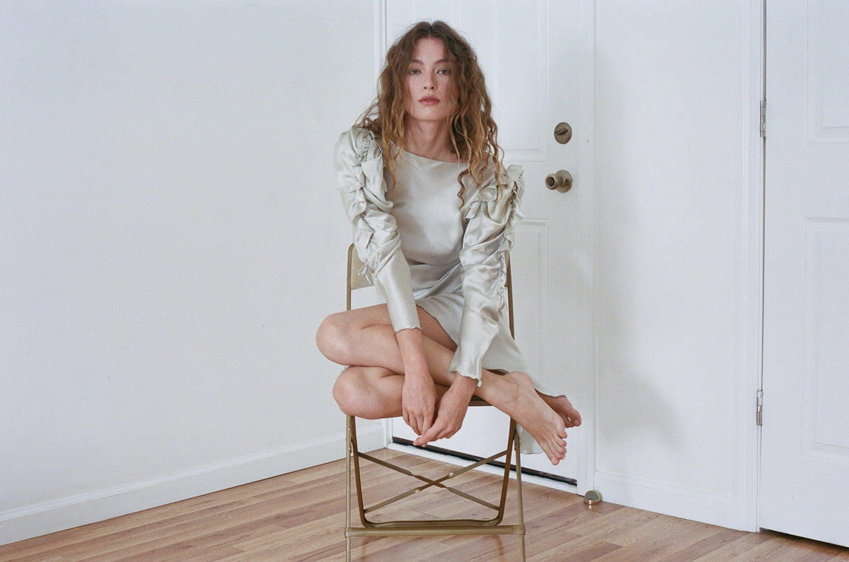 CACHE | SILK PUFF SLEEVE DRESS