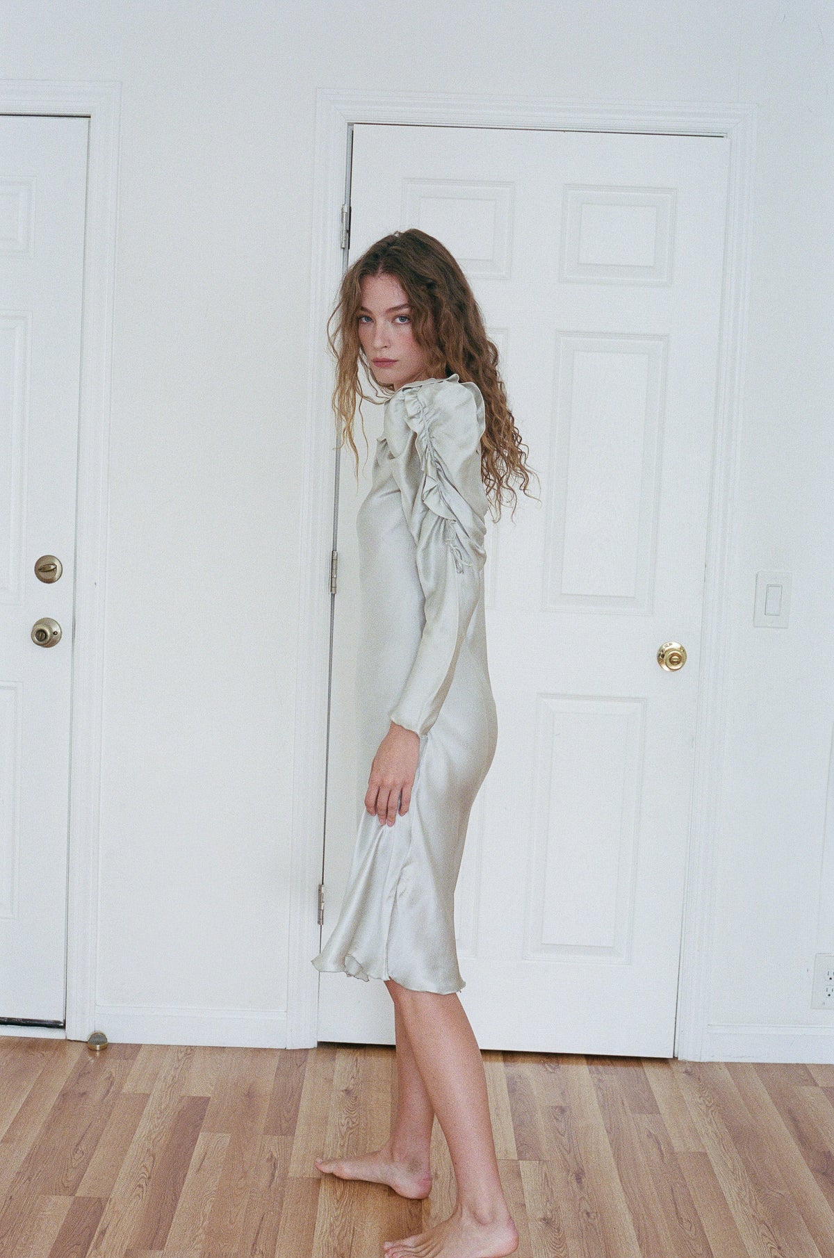 CACHE | SILK PUFF SLEEVE DRESS